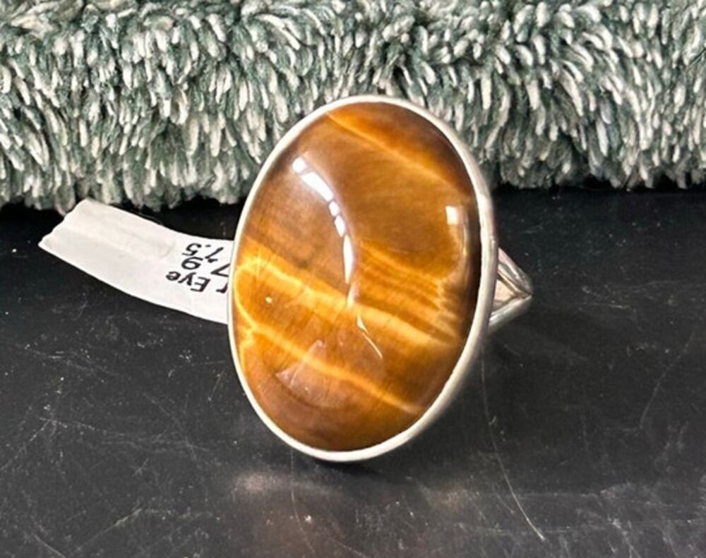 Tiger Eye Ring Sterling Silver Size 7.5 Vintage Oval Shape